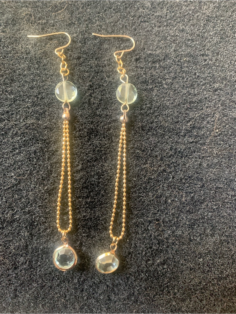 Gold Drop Dangle Earrings with Clear Aqua Crystal Beads